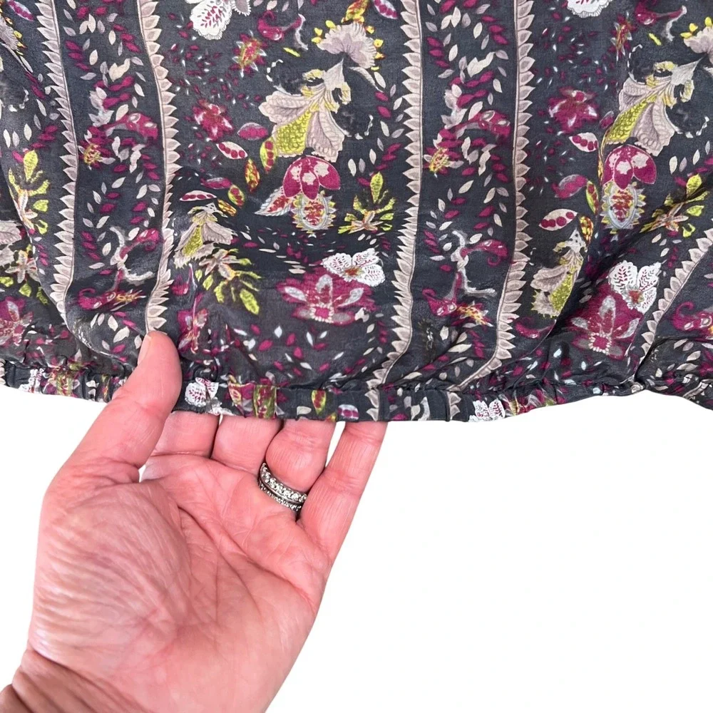 Banana Republic Silk Blend Floral Boho Square Neck Puff Sleeve Blouse XS Purple
